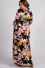 Black Floral Sash Tie Plus Maternity/Nursing Maxi Dress