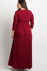 Burgundy Sash Tie Wrap Plus Maxi Dress