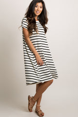 Black Striped Short Sleeve Dress