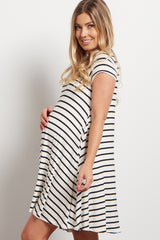 Black Striped Short Sleeve Maternity Dress