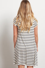 Black Striped Short Sleeve Maternity Dress