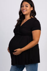 PinkBlush Black Draped Front Plus Maternity/Nursing Top