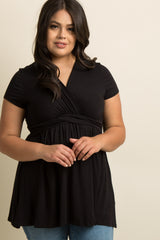 PinkBlush Black Draped Front Plus Maternity/Nursing Top