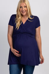 PinkBlush Navy Draped Front Plus Maternity/Nursing Top