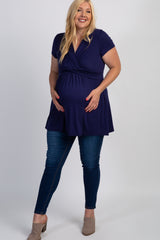 PinkBlush Navy Draped Front Plus Maternity/Nursing Top