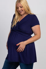 PinkBlush Navy Draped Front Plus Maternity/Nursing Top