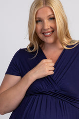 PinkBlush Navy Draped Front Plus Maternity/Nursing Top