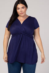 PinkBlush Navy Draped Front Plus Maternity/Nursing Top