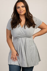 PinkBlush Grey Draped Front Plus Size Nursing Top