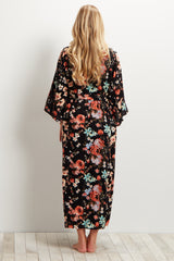 Black Floral Delivery/Nursing Long Maternity Robe