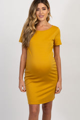 PinkBlush Yellow Fitted Short Sleeve Maternity Dress