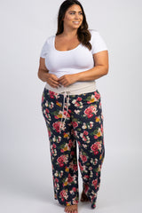 Navy Floral Drawstring Plus Maternity Pajama Pants