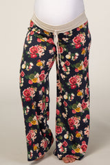 Navy Floral Drawstring Plus Maternity Pajama Pants