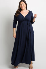 PinkBlush Navy Blue Sash Tie Wrap Plus Maternity Maxi Dress