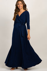 PinkBlush Navy Draped Sash Tie Maternity Maxi Dress