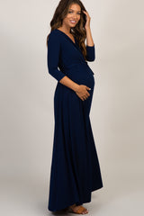 PinkBlush Navy Draped Sash Tie Maternity Maxi Dress