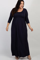 PinkBlush Navy 3/4 Sleeve Plus Maternity Maxi Dress