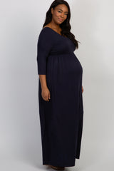 PinkBlush Navy 3/4 Sleeve Plus Maternity Maxi Dress