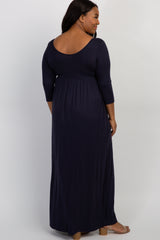 PinkBlush Navy 3/4 Sleeve Plus Maternity Maxi Dress