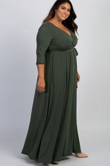 PinkBlush Olive Sash Tie Wrap Plus Maxi Dress