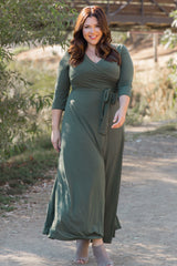 PinkBlush Olive Sash Tie Wrap Plus Maxi Dress