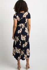 PinkBlush Navy Blue Floral Hi-Low Maternity Wrap Dress