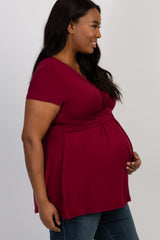 PinkBlush Burgundy Draped Front Plus Maternity/Nursing Top