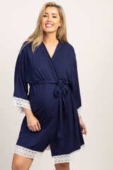 PinkBlush Navy Lace Trim Delivery/Nursing Maternity Robe