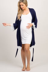 PinkBlush Navy Lace Trim Delivery/Nursing Maternity Robe