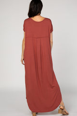 PinkBlush Rust Solid Short Sleeve Maxi Dress