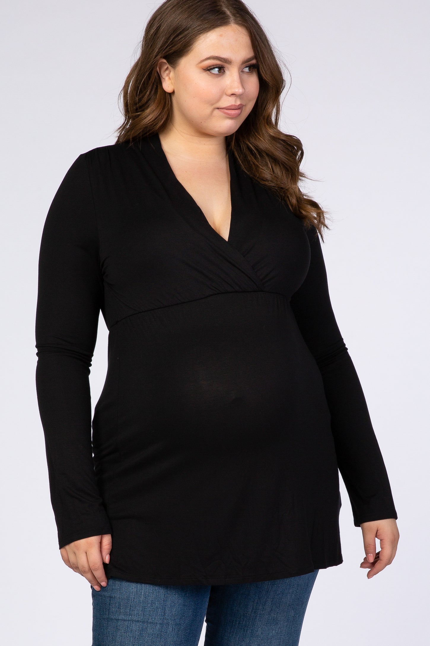 PinkBlush Black Long Sleeve Plus Maternity/Nursing Wrap Top