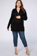 PinkBlush Black Long Sleeve Plus Maternity/Nursing Wrap Top