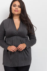 PinkBlush Charcoal Grey Long Sleeve Plus Nursing Wrap Top