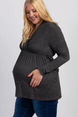 PinkBlush Charcoal Grey Long Sleeve Plus Maternity/Nursing Wrap Top
