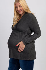 PinkBlush Charcoal Grey Long Sleeve Plus Maternity/Nursing Wrap Top