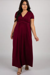 PinkBlush Burgundy Draped Maternity/Nursing Plus Maxi Dress