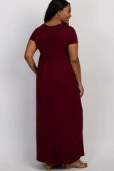 PinkBlush Burgundy Draped Maternity/Nursing Plus Maxi Dress