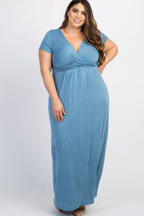 Blue Draped Plus Nursing Maxi Dress