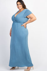 Blue Draped Plus Nursing Maxi Dress