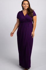 Purple Draped Plus Maternity/Nursing Maxi Dress