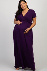 Purple Draped Plus Maternity/Nursing Maxi Dress