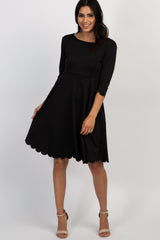 PinkBlush Black Solid Scalloped Hem Dress