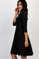 PinkBlush Black Solid Scalloped Hem Dress