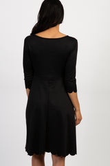 PinkBlush Black Solid Scalloped Hem Dress