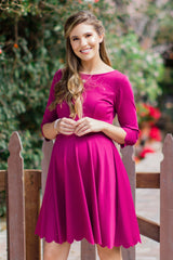 Magenta Solid Scalloped Hem Maternity Dress