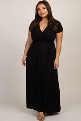 PinkBlush Black Draped Maternity/Nursing Plus Maxi Dress