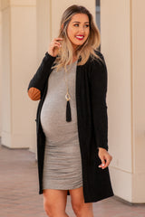 PinkBlush Black Solid Knit Elbow Patch Maternity Cardigan