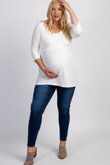 Ivory Scoop Neck 3/4 Sleeve Maternity Plus Top