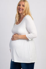 Ivory Scoop Neck 3/4 Sleeve Maternity Plus Top