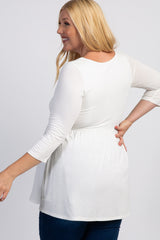 Ivory Scoop Neck 3/4 Sleeve Maternity Plus Top